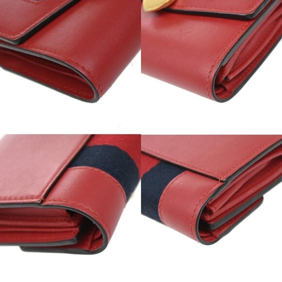 GUCCI Logo Sylvie Compact Trifold Wallet Leather Red GHW Made in Italy 37KB092 - Picture 7 of 13